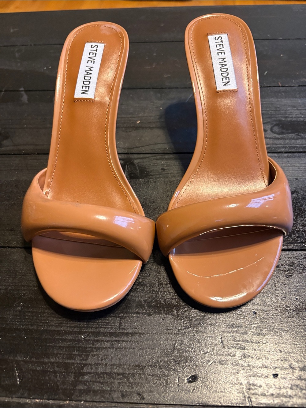 Steve Madden Nude Patent Single-Band Slide Heels